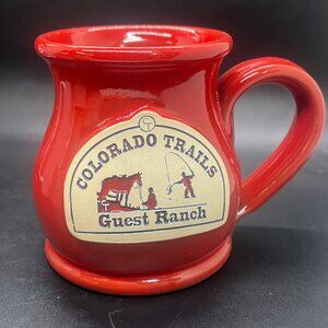 Deneen Pottery Made in USA Coffee Mug COLORADO‎ TRAILS GUEST RANCH Red GUC